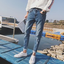 도오빠 남성 청바지 슬림핏 스크래치 데님팬츠 남자바지 일자핏 긴바지 20대 30대 패션