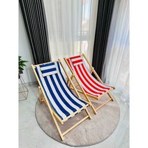해변의자 썬베드 비치의자 테라스 야외 펜션 접이식 체어, 로그 + 블루 스트립