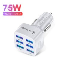 고속 충전기 무선 USLION 차량용 충전기 고속 충전 3.0 15A 6 포트 USB 아이폰 13 12 프로 삼성 샤오미, 02 75W WHITE