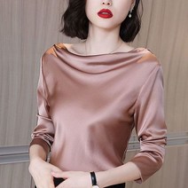 실크 블라우스 오간자 벨벳 스카프 땡땡이 왕리본 우아한 새틴 스윙 칼라 디자인 블라우스 탑 여성 세련