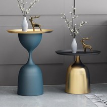 경수진 탁자 땅콩 원형 북유럽 사이드 테이블 인 현대 거실 소파 소형 커피 럭셔리 코너, 어셈블리, 소형 피콕 블루 플레이트 표면 나노 골드베이스