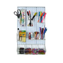 Azar Displays 900942-BLK DIY 다목적 12피스 페그보드 벽 오거나이저 키트 1개 패널 및 액세서리 구성: 후크 칸막이 통 실린더 컵 헤어 액세서리 오거, Clear
