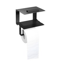 Nidouillet 무타공 욕실 휴지걸이 스테인리스 휴지걸이 다기능 2단 휴드폰 거치대 겸용, 블랙, 1개