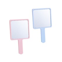 사각 휴대용 손거울 2세트 파스텔 컬러 미니 거울 뷰티 소품 심플 핸드미러, 핑크+블루, 2개입