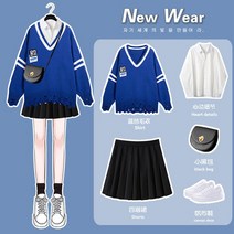 플리츠스커트코디 클레이 인하여 블루 스웨터 가을겨울 여성 세가지 치마세트 작은 키 트렌드 2999302825