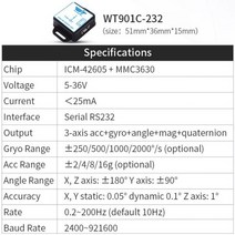 녹스센서 만트럭부품 볼보트럭부품 스카니아부품 WitMotion WT61C AHRS 경사계 가속도계 자이로 프 각도 (고정밀 3 축 XYZ 100HZ 출력) PC/안드로이드 앱, WT901C-RS232