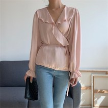 여자 러블리 프릴 랩 벌룬 블라우스