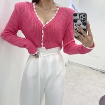 4칼라 시원한 물결 긴팔 크롭 가디건
