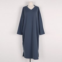 오키 여성용 심플 브이 트임 기모 원피스