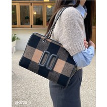 닥스 HOUSE CHECK SWEATER 브라운 체크 모직 라지 체인숄더백DCBA2F663W2