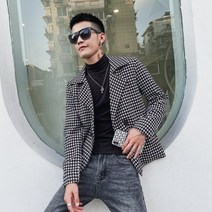 남자 체크 블레이저 글렌체크 겨울 체크자켓 남성 자켓 코트 탑 슈트 칼라 슬림 네트 레드 타이드 브랜드 울 트렌드 무늬 헤어 스타일리스트 슈트