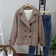 상상그이상 여성용 도톰한 간절기 더블버튼 루즈핏 클래식 체크자켓