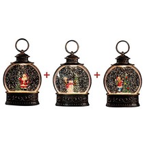 크리스마스장식 LED 무드등 워터 스노우볼 랜턴 선물 인테리어소품 1+1+1개 3종류 눈사람+트리+산타, 원형램프(산타+눈사람+트리)