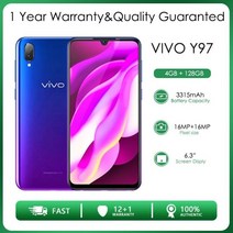 VIVO Y97 리퍼브-오리지널 언락 듀얼 Sim 카드 128GB ROM 4GB RAM 6.3 인치 16MP 3315mAh 저렴한 휴대폰 스마트폰, Purple, 퍼플