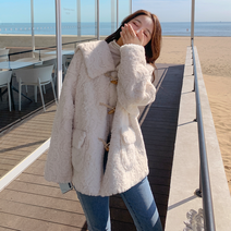 여성 버클 모조 토끼 모피 코트
