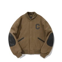 COVERNAT C 로고 울 바시티 자켓 카키