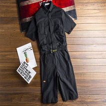 남자점프수트작업복 점프수트유니폼 정비복 여름 남성 단색 슈트 힙합 스트리트 드레스 포켓 반바지 넉넉한 큰 반팔