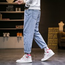 일자 9부 팬츠 데님 바지남자 봄가을 클래식 와이드 루즈핏 트렌드 연한색 캐쥬얼 긴바지 2457814445