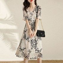패션고리 여름 여성 브이넥 나무잎 밴딩 롱 원피스 Q580