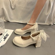 여성 플랫슈즈 구두 단화 슬림 스틸레토 리본 장식 오피스 드라이빙 여자구두 여자신발 인박카001 소수 민족 두꺼운 밑창 영국 스타일 메리 제인 싱글 슈즈 여성 봄 가을 jk 작은 가죽 신발 2023 새로운 올 매치 블랙 하이힐