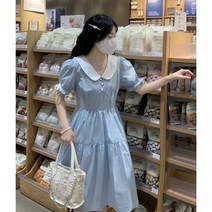 여름 러블리 학원 무드 플랫카라 원피스 여성 와이드 루즈핏 하프기장 반팔 첫사랑 7내 출하함