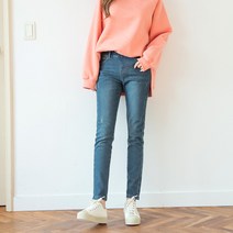 밴딩슬림일자 청바지 여자기모바지 여성기모바지 본딩바지_4808