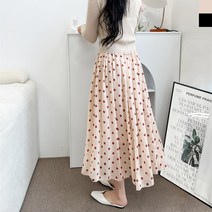 에스앤 KYI 80912 여자밴딩쉬폰 도트 땡땡이 롱스커트 여성하의