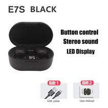 E7S pro 무선 헤드폰 5.0 블루투스 이어폰 HIFI 무손실 사운드 헤드셋 xiaomi lenovo 전화 용 스포츠 미니 TWS 이어 버드 샤오미 레노버 폰용 무선 헤드폰 이, Black Earbuds
