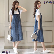 여성 여름 루즈핏 캐주얼 데님 멜빵 원피스