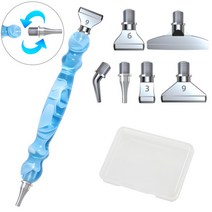 보석십자수금속펜 핸드메이드 다이아몬드 페인팅 펜슬 새로운 diy 도구 포인트 드릴 헤드 멀티 플레이서 팁 드릴 액세서리헤드6+1케이스, 블루