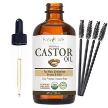 Castor Oil 4oz USDA Certified Organic 100% Pure Stimulate Growth for Eyelashes Eyebrows Hair. Skin Moisturizer & Hair Treatment Starter Kit, 1개