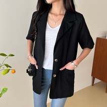 모네 린넨 자켓 빅사이즈 여성용 루즈핏 카라자켓 반팔자켓