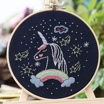 퀼트 패키지 어버이날 디스크 장식 퀼트배우기 DIY 파우치 가방만들기 자수, 라이트 브라운 굿나잇 - 유니콘 15cm