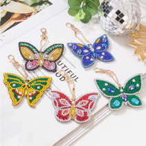 NICKKIM 닉킴 보석십자수 DIY 열쇠고리 5종 세트 부엉이 코끼리 미니 보석십자수 만들기 키링, 나비