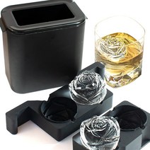 실리콘 아이스하키 실리콘 2연 버블프리 아이스하키 실리콘 사각 다이아몬드 아이스 캔디 위스키 아이스볼 몰드, 2구 장미+케이스+컬러케이스, 블랙