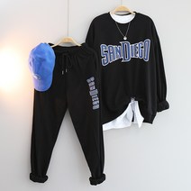 SAND레터링트레이닝세트 빅사이즈 오버핏 상하의세트 맨투맨 롱티 나염티 라운드티 긴팔티 운동복