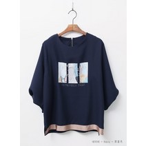 오슈 여성 프린팅 배색 밑단 포인트 쉬폰 뒷지퍼 블라우스