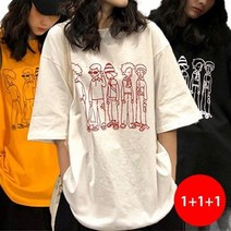 1+1+1 스타일아유 여성 데일리 프린트 반팔티셔츠 여름 오버핏 티셔츠 캐주얼[A3G2TS1621]