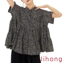 지홍 여름 플레어 셔링 캉캉 블라우스 셔츠 루즈핏 꽃무늬 플라워