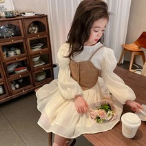 슈슈아리 카라멜 라떼 원피스 2종 세트 주니어 여아 아동 뷔스띠에 하객룩
