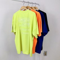 피그민트 남녀공용 오버핏 형광 자수 레터링 스판 반팔 티셔츠