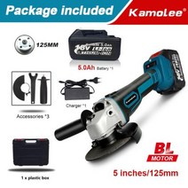 슬라이딩각도절단기 멀티커터기 고속절단기 KamoleeM14 125MM 5 인치 18500RPM 브러시리스 무선 앵글 그라인더 4 단 절단 마끼다 18V 배터리와 호환 가능, One Battery Plastic+125mm US