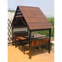 야외 정원 쉼터 목재 조립식 바베큐 농막 펜션 캐노피, 4인용 오두막+테이블