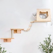 고양이 벽 선반 벽용 선반 및 횃대 가구 세트 벽걸이형 5개 콘도 하우스 1개 2개 사이잘 스크래치 기둥 사다리 1개
