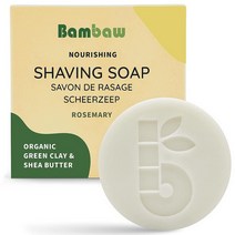 Bambaw | 남성용 면도 비누 70.9g(2.5온스) 그린 클레이 및 시어 버터 퍽 피부 보호를 위한 바 천연 팜 오일 프리 로즈마리