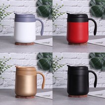 BUyuS스텐머그 캠핑컵 볼륨 보온보냉 이중진공 텀블러 손잡이 텀블러 커피잔 350ml/뚜껑있는굿딜 브이숍, 레드