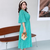 빅사이즈 반팔 브이넥 플라워 쉬폰 롱원피스