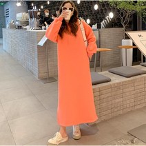 Momolatti 빅사이즈 여성 오버핏 후드 기모 긴팔 원피스
