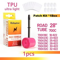 자전거튜브 펑크패치 로드타이어 타이어 RideNow초경량 자전거 내부 튜브 700x18 23c 25c 28 32 도로 MTB TPU 소재 65mm 길이 프렌치 밸브 초경량, Presta 밸브, 700C x 18-32, 85mm