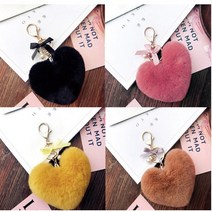 하트 퍼 키링 털방울 열쇠고리 키홀더 보들보들 몽글몽글, 1개, 베이비핑크